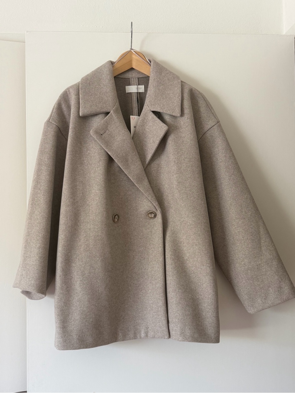 Zara Double-Breasted Taupe Pea Coat